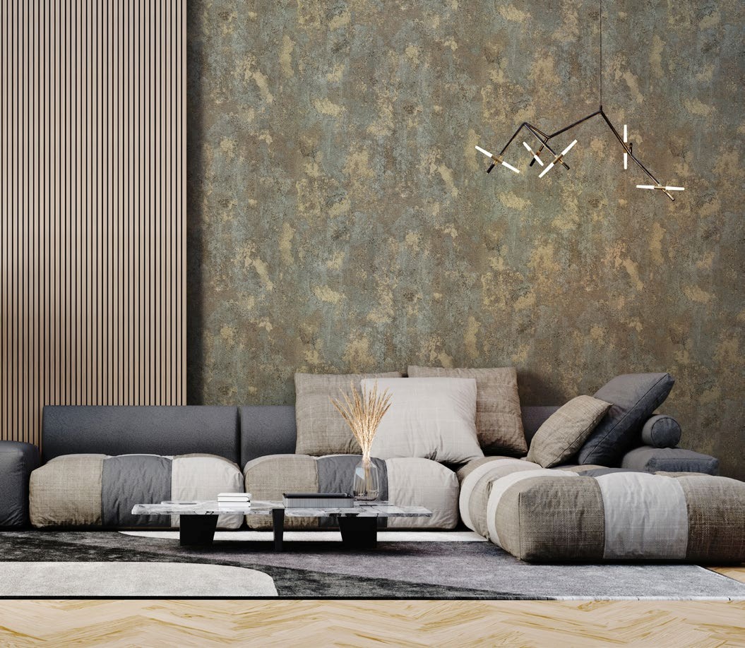 نمونه اجرا شده کاغذدیواری سبز طرح پتینه